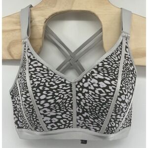 Victoria Secret 32DD Leopard Print Sports Bra White Gray Racerback Adjustable
